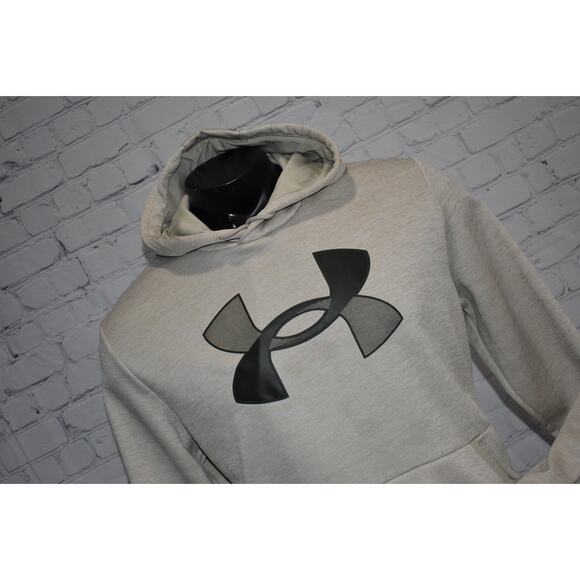 Under Armour Hoodie Pullover Mens Size Medium Loose Tan Polyester With Pockets - Picture 6 of 7